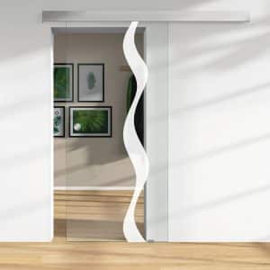 Glasschiebetür ESG Floatglas Lasermattierung  56/27 DIN LI/RE 2060 x 940 x 8 mm