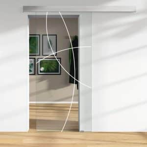 Glasschiebetür ESG Floatglas Lasermattierung  56/29 DIN LI/RE 2060 x 940 x 8 mm