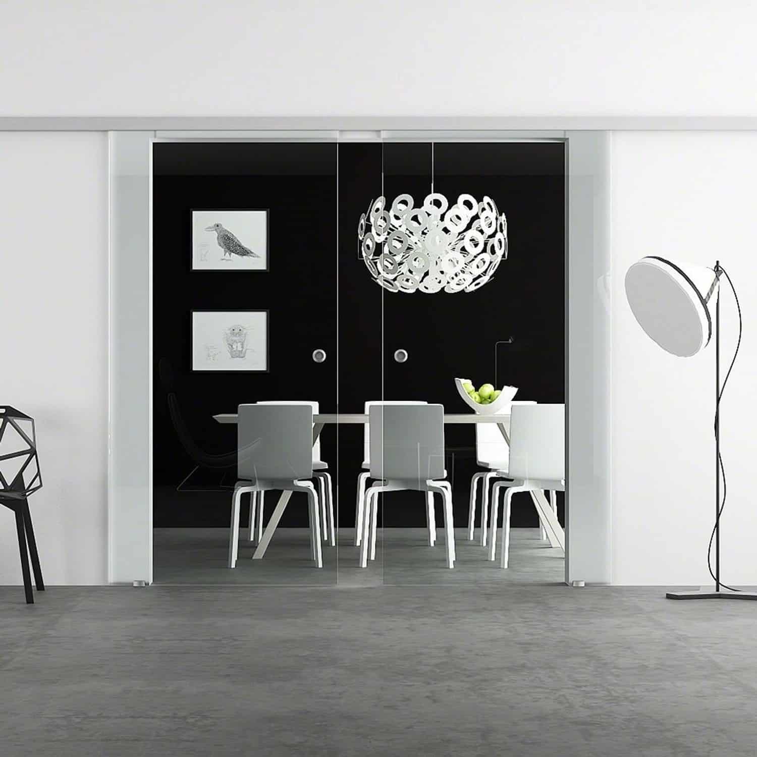 Levidor Doppelglasschiebetür Komplettset 2x 65 x 205 cm Klarglas Aluminium mit Griffmuscheln und SoftClose