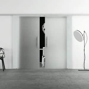 Levidor Doppelglasschiebetür Komplettset 2x 65 x 205 cm Satiniert Aluminium mit Stangengriffen und SoftClose
