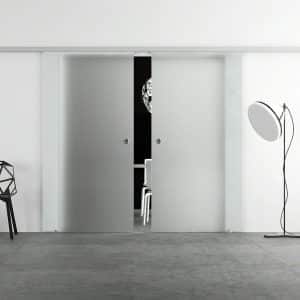 Levidor Doppelglasschiebetür Komplettset 2x 90 x 205 cm Satiniert Aluminium mit Griffmuscheln