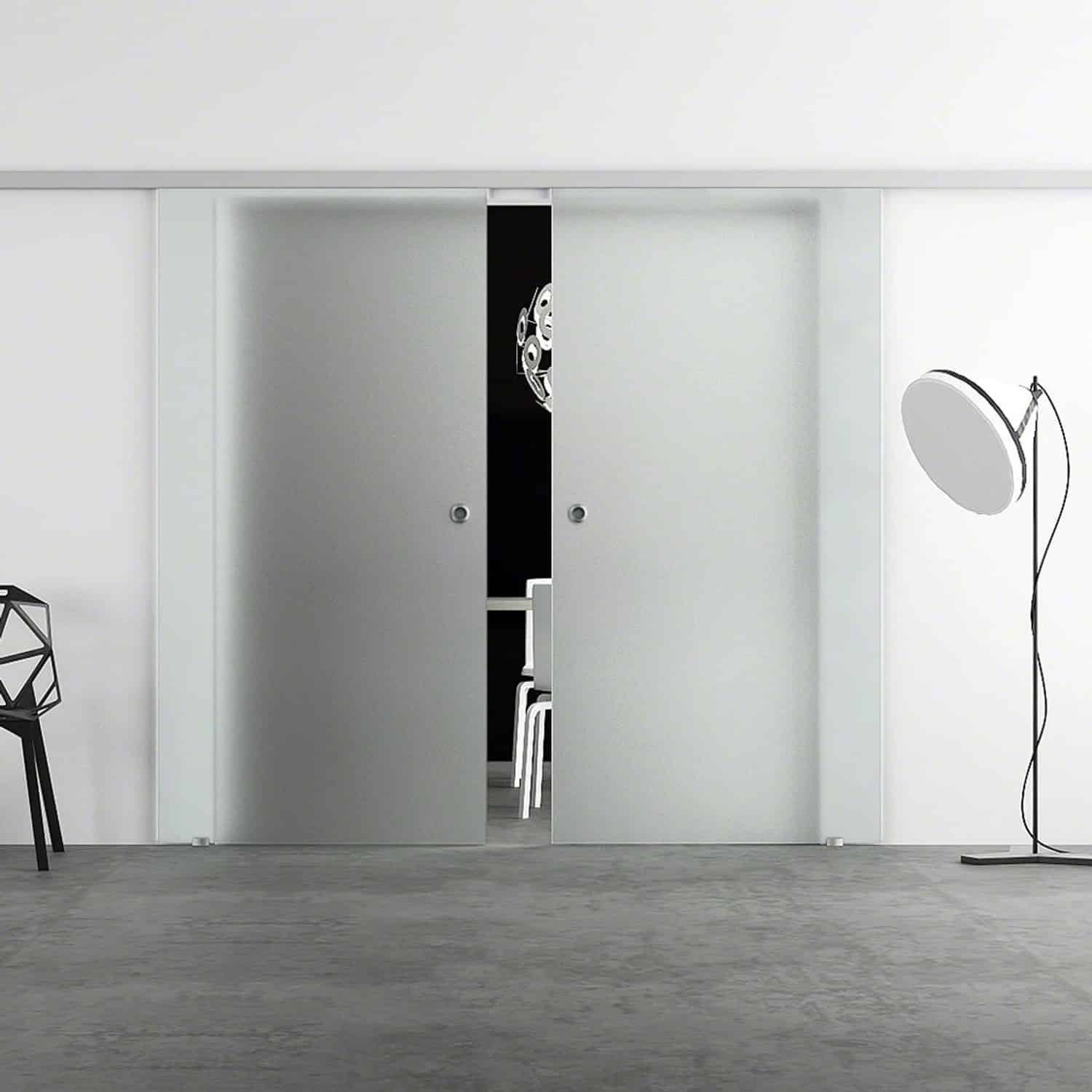 Levidor Doppelglasschiebetür Komplettset 2x 90 x 205 cm Satiniert Aluminium mit Griffmuscheln