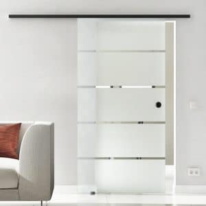 Levidor Glasschiebetür Komplettset 65 x 205 cm Berlin Schwarz mit Griffmuschel und SoftClose