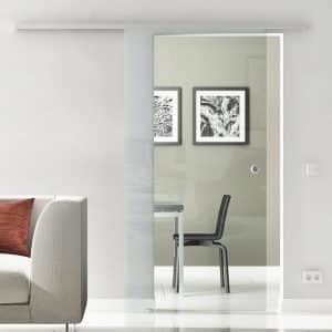 Levidor Glasschiebetür Komplettset 65 x 205 cm Klarglas Aluminium mit Griffmuschel