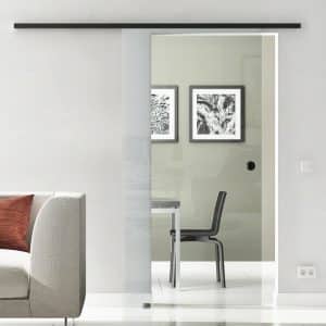 Levidor Glasschiebetür Komplettset 65 x 205 cm Klarglas Schwarz mit Griffmuschel und SoftClose