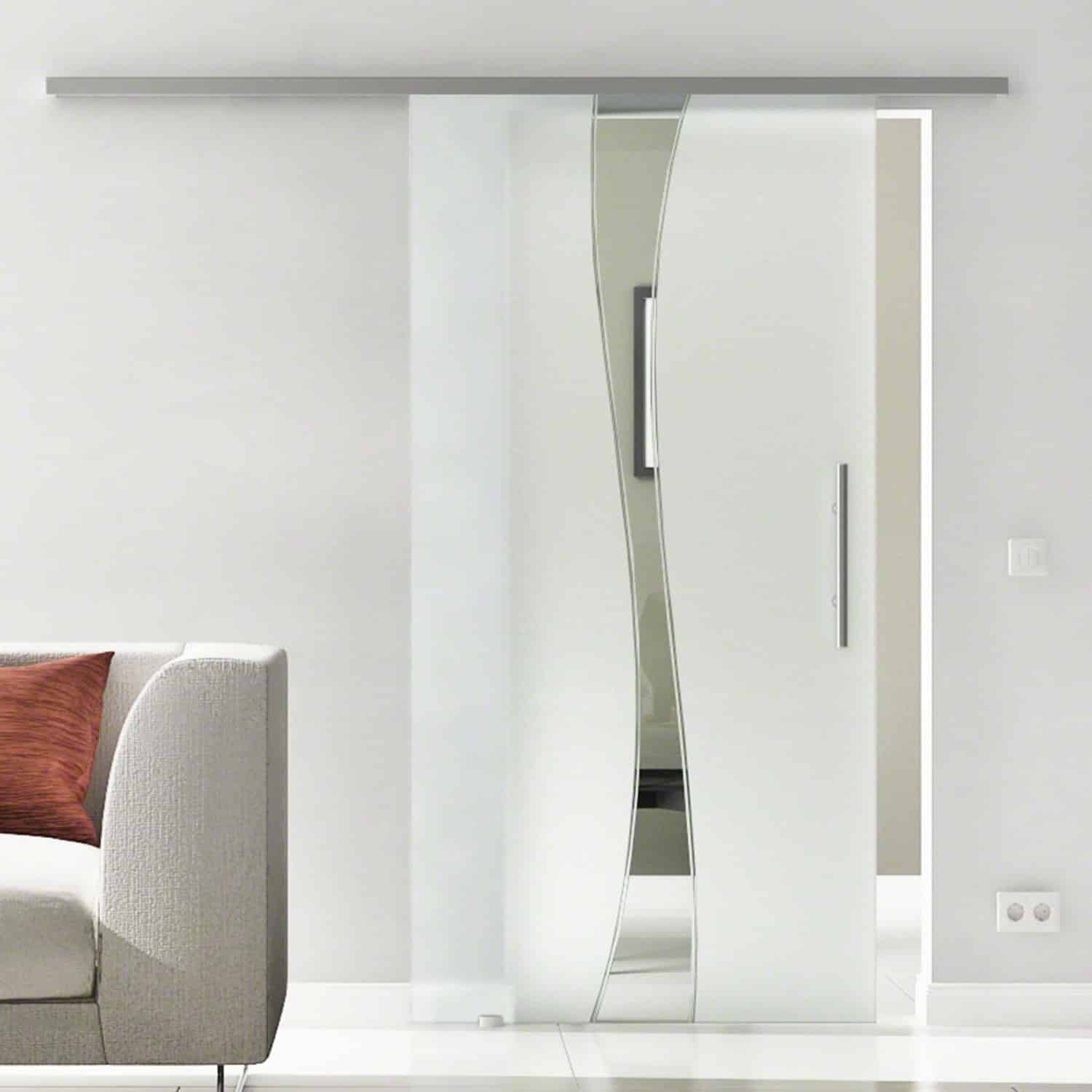 Levidor Glasschiebetür Komplettset 90 x 205 cm Bremen Edelstahl mit Stangengriff und SoftClose