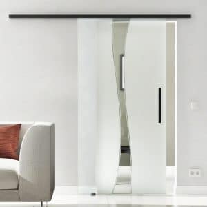 Levidor Glasschiebetür Komplettset 90 x 205 cm Bremen Schwarz mit Stangengriff