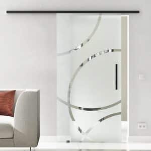 Levidor Glasschiebetür Komplettset 90 x 205 cm Dresden Schwarz mit Stangengriff und SoftClose