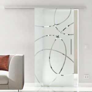 Levidor Glasschiebetür Komplettset 90 x 205 cm Freiburg Aluminium mit Stangengriff und SoftClose