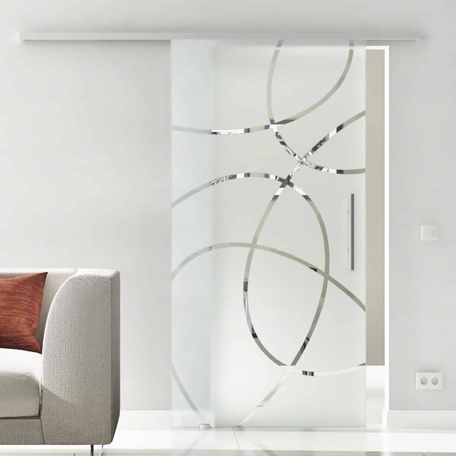 Levidor Glasschiebetür Komplettset 90 x 205 cm Freiburg Aluminium mit Stangengriff und SoftClose