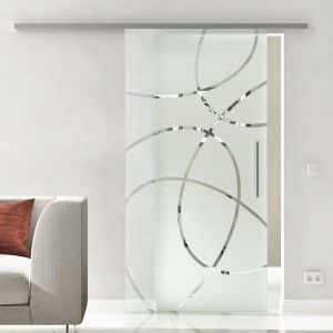 Levidor Glasschiebetür Komplettset 90 x 205 cm Freiburg Edelstahl mit Stangengriff und SoftClose