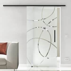 Levidor Glasschiebetür Komplettset 90 x 205 cm Freiburg Schwarz mit Stangengriff und SoftClose