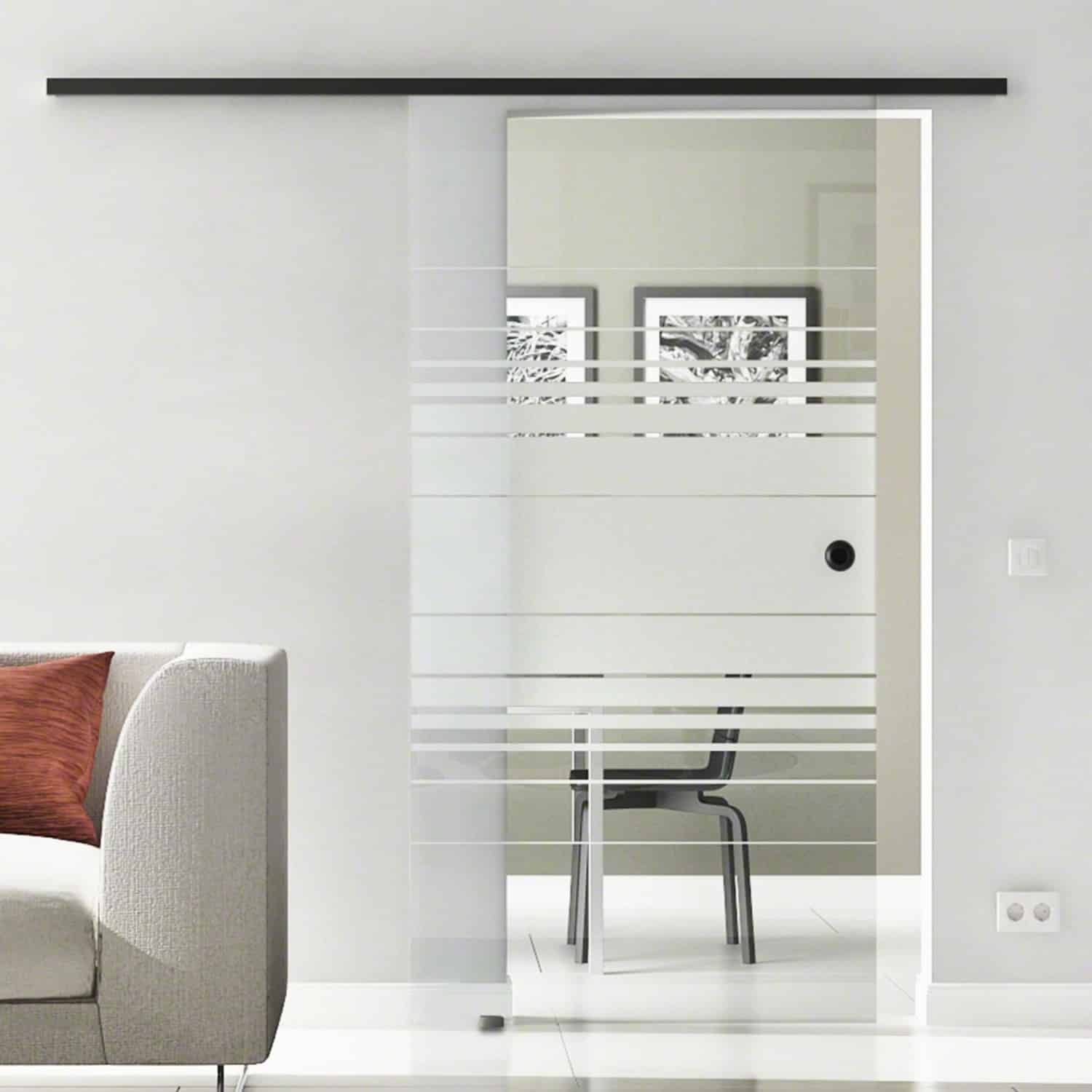 Levidor Glasschiebetür Komplettset 90 x 205 cm Hamburg Schwarz mit Griffmuschel