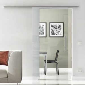 Levidor Glasschiebetür Komplettset 90 x 205 cm Klarglas Edelstahl mit Stangengriff