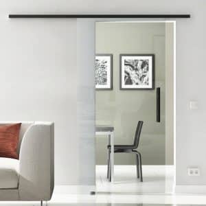 Levidor Glasschiebetür Komplettset 90 x 205 cm Klarglas Schwarz mit Stangengriff