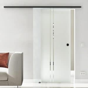 Levidor Glasschiebetür Komplettset 90 x 205 cm Köln Schwarz mit Griffmuschel und SoftClose