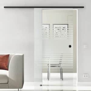 Levidor Glasschiebetür Komplettset 90 x 205 cm Lübeck Schwarz mit Griffmuschel und SoftClose