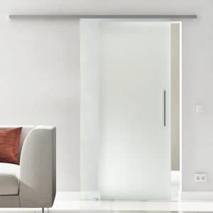 Levidor Glasschiebetür Komplettset 90 x 205 cm Satiniert Edelstahl mit Stangengriff und SoftClose