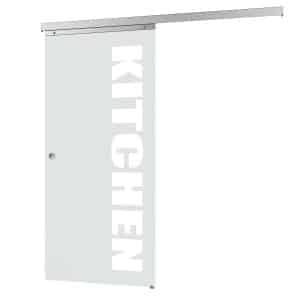 inova Glasschiebetür Kitchen Schriftzug 880 x 2035 mm Komplettset mit Griffmuschel