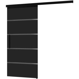 inova Glasschiebetür Schwarz Blockstreifen 900 x 2035 mm Komplettset mit Stabgriff inkl. 2Seitiger Softclose